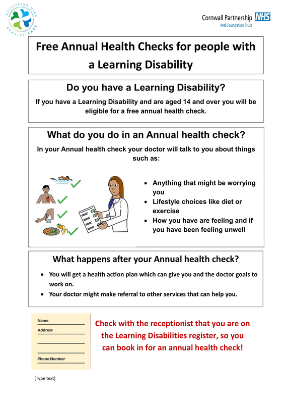 Free annual health checks for people with a learning disability
