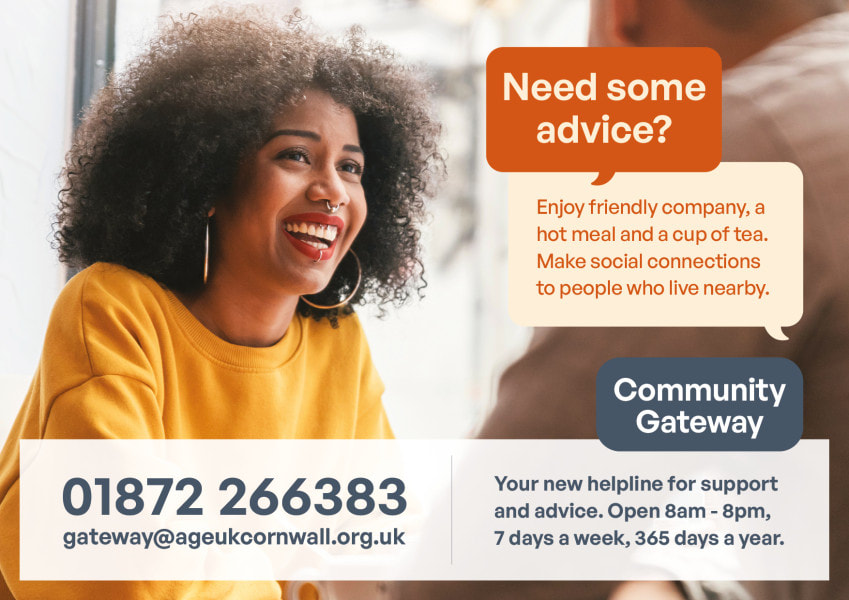 Advertisement image of Cornwall Link Community Gateway - A new helpline and support and advice. Open 8am - 8pm, 7 days a week, 365 days a year.