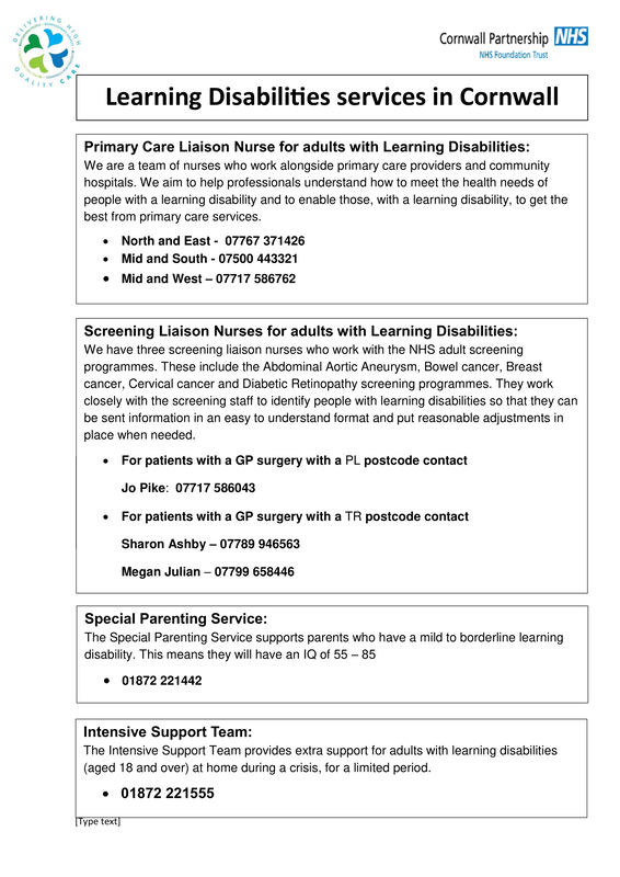 Learning Disabilities services in Cornwall