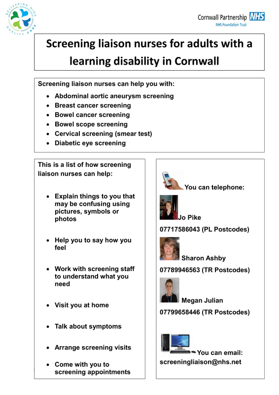 Screening liaison nurses for adults with a learning disability in Cornwall