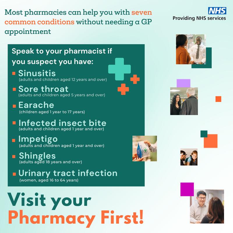 The Pharmacy First scheme will support people in certain age groups seeking help for sore throats, earache in children, sinusitis, infected insect bites, impetigo, shingles, and urinary tract infections in women.